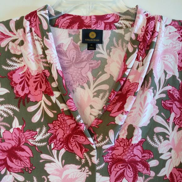 JM Collection Pink Floral 3/4 Sleeve Popover V Neck Stretch Blouse 2XL - Picture 3 of 5